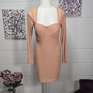 iris Sparkling Peach Nude Mini Dress with Bolero
